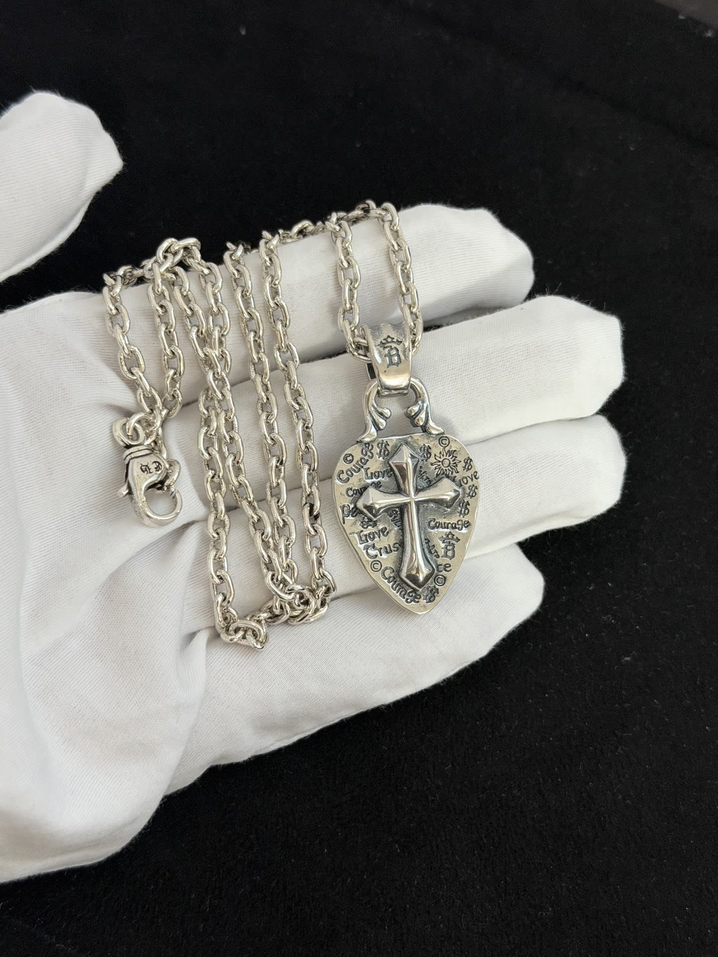 Chrome Hearts Silver Cross Heart Pendant Necklace
